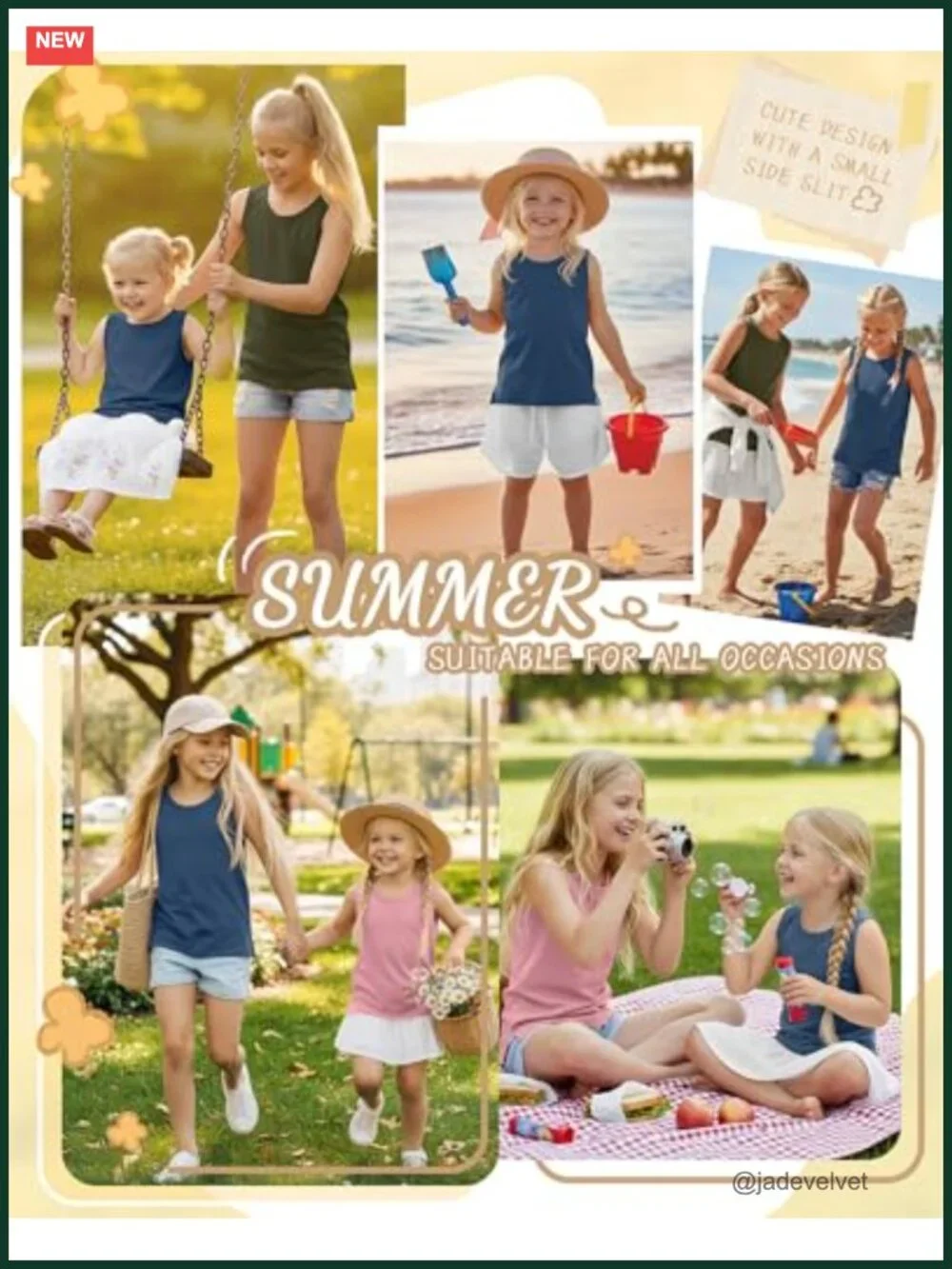 3 Pack Girls Tank Tops Sleeveless Crew Neck Loose Fit Summer Tees 5-14 Years